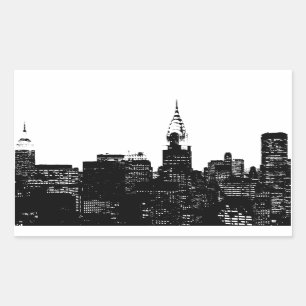 Pegatina Rectangular Silhouette de Nueva York en blanco y negro