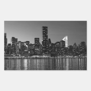 Pegatina Rectangular Silhouette de Skyscapers de Black White New York