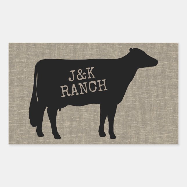 Pegatina Rectangular Silhouette de vaca Holstein en negro personalizada (Anverso)