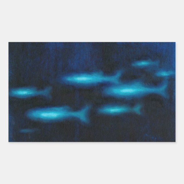 Pegatina Rectangular Silhouettes azul translucido de peces (Anverso)