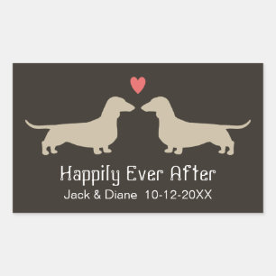 Pegatina Rectangular Silhouettes de Dachshund con corazón y texto