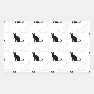 Pegatina Rectangular Silhouettes de gatos negros y blancos