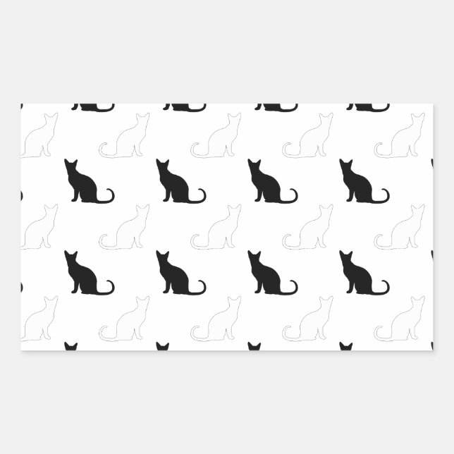 Pegatina Rectangular Silhouettes de gatos negros y blancos (Anverso)