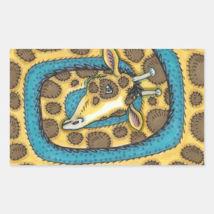 PEGATINA RECTANGULAR SILLY GIRAFFE LARGO CUELLO Y PUNTOS, FUNNY FOLLETO