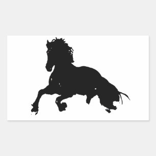 Pegatina Rectangular Silueta blanca de caballo en blanco negro