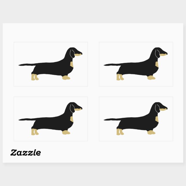 Pegatina Rectangular silueta dachshund negra y tostana (Hoja)