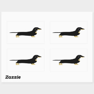 Pegatina Rectangular silueta dachshund negra y tostana