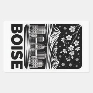 Pegatina Rectangular Silueta de Boise en negro y blanco en estilo de gr