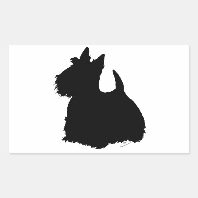 Pegatina Rectangular Silueta de Scottish Terrier de Alerta (Anverso)