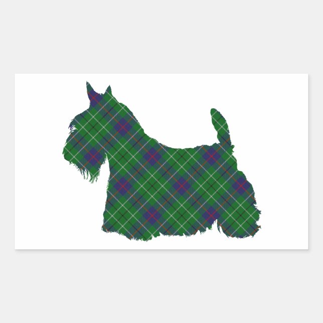 Pegatina Rectangular Silueta de Tartán de Terrier Escocés (Anverso)