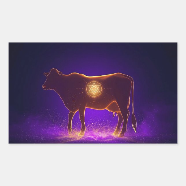 Pegatina Rectangular Silueta de Vaca Divina | Govardhan Puja Espiritual (Anverso)