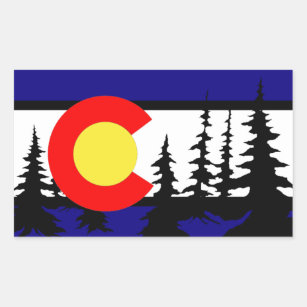 Pegatina Rectangular Silueta del árbol de la bandera de Colorado