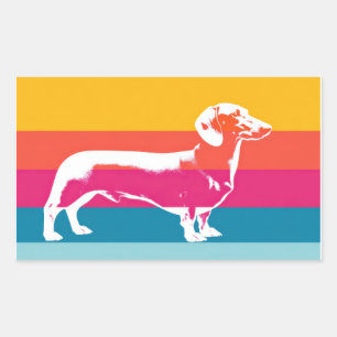 Pegatina Rectangular Silueta Retro Pop Art de Dachshund