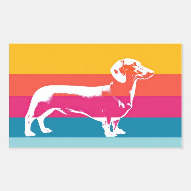 Pegatina Rectangular Silueta Retro Pop Art de Dachshund  (Anverso)