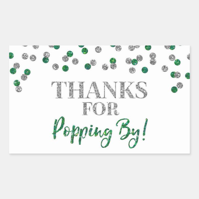 Pegatina Rectangular Silver Green Confetti: Gracias por pasar (Anverso)