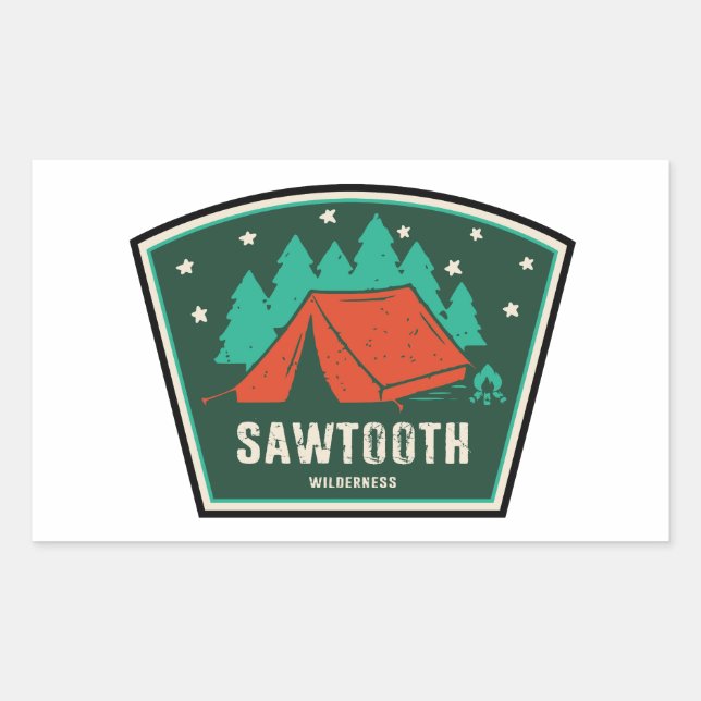 Pegatina Rectangular Silvestre Sawtooth Camping Idaho (Anverso)