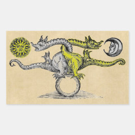 Pegatina Rectangular Símbolo de dragones dorados y plateados