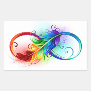 Pegatina Rectangular Símbolo infinito con plumas arcoiris