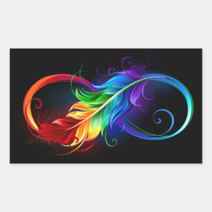 Pegatina Rectangular Símbolo infinito con plumas arcoiris