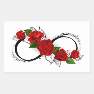 Pegatina Rectangular Símbolo infinito con rosas rojas