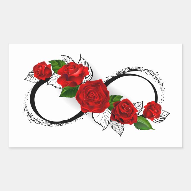 Pegatina Rectangular Símbolo infinito con rosas rojas (Anverso)