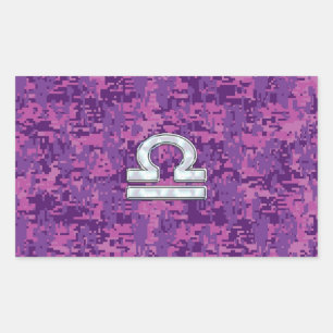 Pegatina Rectangular Símbolo libra zodiaco en el camo digital de Fuchsi
