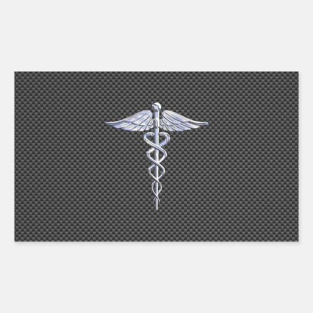 Pegatina Rectangular Símbolo médico Caducto plateado estilo fibra de ca (Anverso)