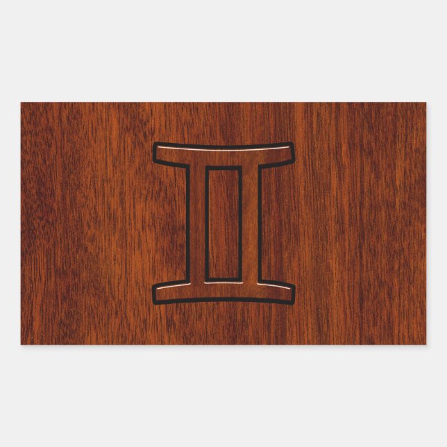 Pegatina Rectangular Símbolo moderno gemini zodiaco en caoba como impri (Anverso)