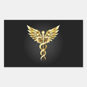 Pegatina Rectangular Símbolo poligonal de oro Caduceus