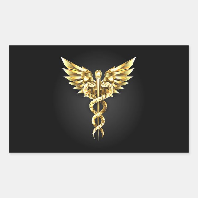 Pegatina Rectangular Símbolo poligonal de oro Caduceus (Anverso)