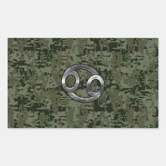 Pegatina Rectangular Símbolo zodiaco contra el cáncer en camo digital d (Anverso)
