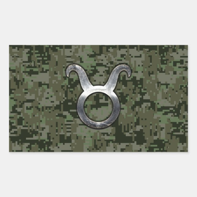Pegatina Rectangular Símbolo zodiaco de Taurus en camuflaje digital ver (Anverso)
