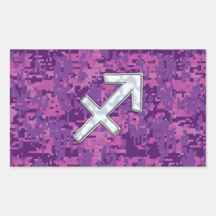 Pegatina Rectangular Símbolo zodiaco sagitario camuflaje digital rosado