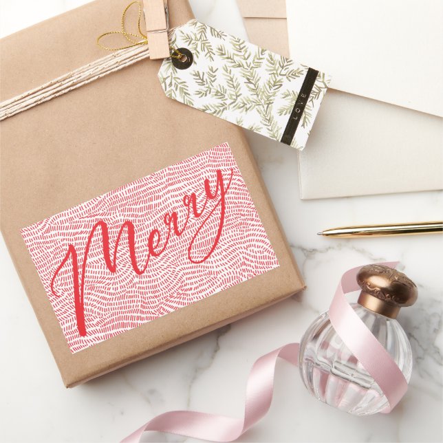 Pegatina Rectangular Simple divertido rojo Doodle Feliz Navidad Fiesta (Regalar)