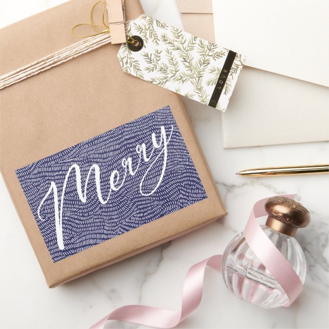 Pegatina Rectangular Simple Fun Azul Garabato Feliz Navidad Fiesta (Regalar)