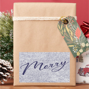 Pegatina Rectangular Simple Fun Azul Garabato Feliz Navidad Fiesta