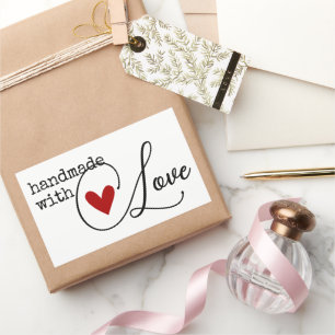 Pegatina Rectangular Simple hecho a mano con amor Corazón simple estilo