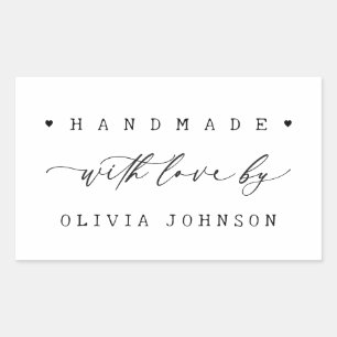 Pegatina Rectangular Simple hecho a mano con Love Script Business