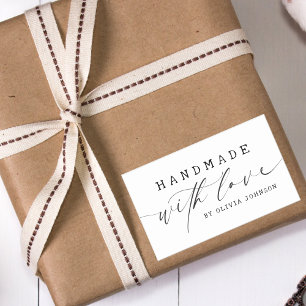 Pegatina Rectangular Simple hecho a mano con Love Script Business