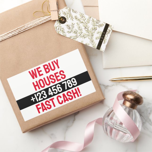 Pegatina Rectangular Simple Inversor Inmobiliario Compramos Casas (Regalar)