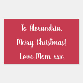 Pegatina Rectangular Simple Merry Christmas from Mom Red and White