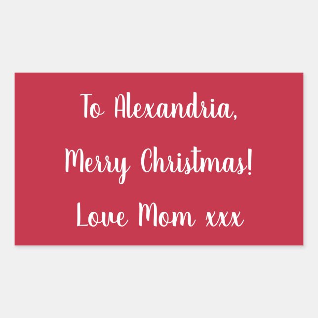 Pegatina Rectangular Simple Merry Christmas from Mom Red and White (Anverso)