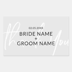 Pegatina Rectangular Simple Minimalista Gracias Boda Gris Favor R