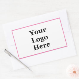 Pegatina Rectangular Simple rosa y blanco Su plantilla de logotipo aquí