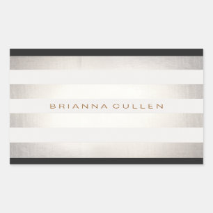 Pegatina Rectangular Simple y elegante FAUX Plata y franja blanca