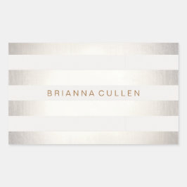 Pegatina Rectangular Simple y elegante FAUX rayas plateadas y blancas