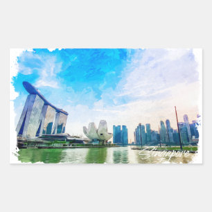 Pegatina Rectangular Singapur Asia Panorama de colores