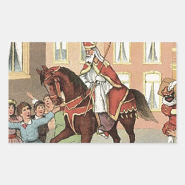 Pegatina Rectangular Sinterklaas Dutch St. Nick Vintage (Anverso)