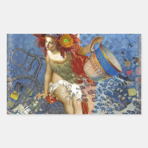Pegatina Rectangular Sirena Acuario Arte Gótico Azul
