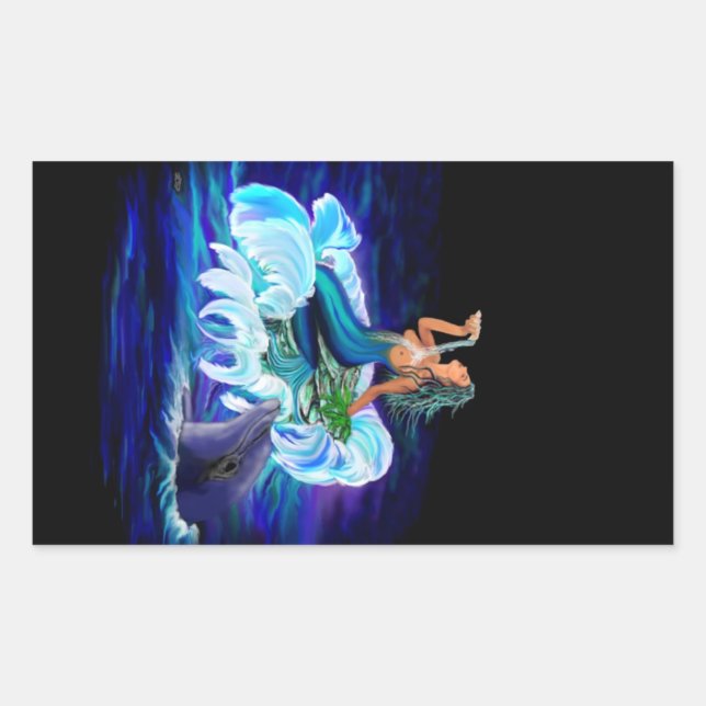 Pegatina Rectangular Sirena con delfín (Anverso)